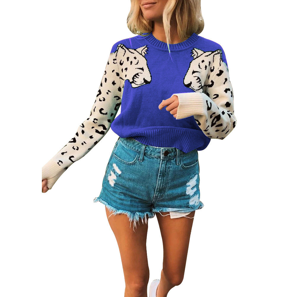 Pull en maille tendance pour femme avec motif animalier et manches contrastantes Berg-Feldt