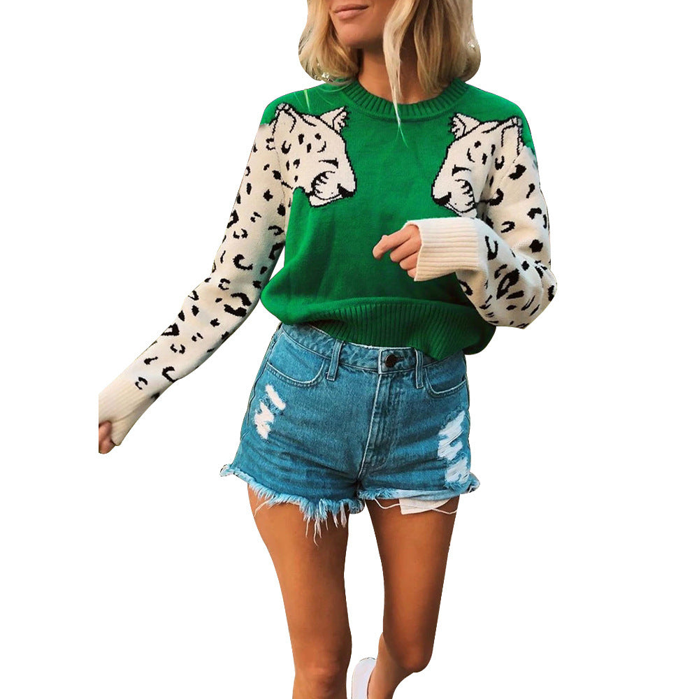 Pull en maille tendance pour femme avec motif animalier et manches contrastantes Berg-Feldt