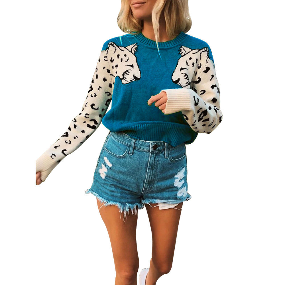 Pull en maille tendance pour femme avec motif animalier et manches contrastantes Berg-Feldt
