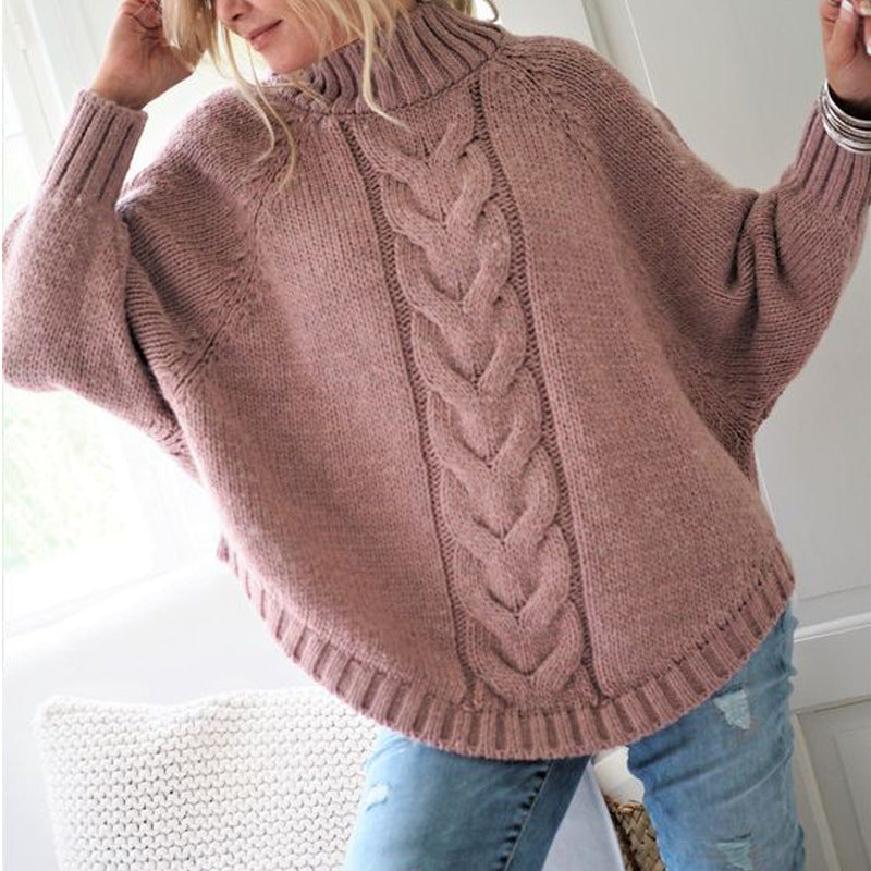 Pull-over grosse maille femme avec col montant et motifs tressés élaborés Berg-Feldt