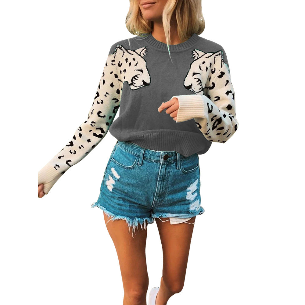 Pull en maille tendance pour femme avec motif animalier et manches contrastantes Berg-Feldt