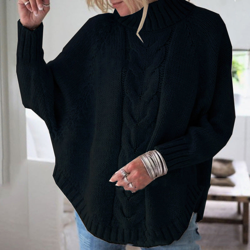 Pull-over grosse maille femme avec col montant et motifs tressés élaborés Berg-Feldt