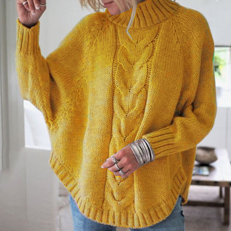 Pull-over grosse maille femme avec col montant et motifs tressés élaborés Berg-Feldt