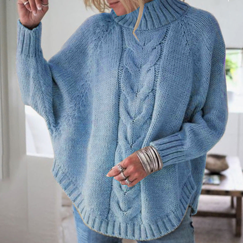 Pull-over grosse maille femme avec col montant et motifs tressés élaborés Berg-Feldt