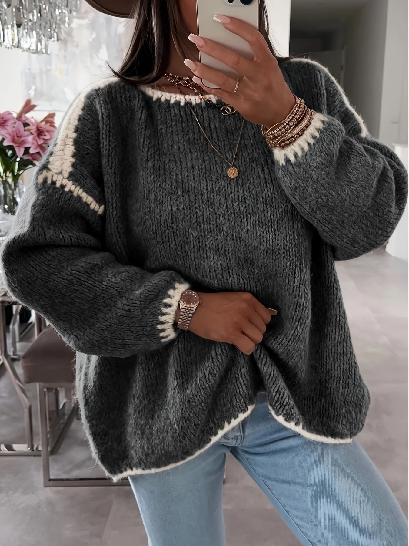 Berg-Feldt | Lockere Strickpullover Weich und Gemütlich Einzigartige Häkel-details