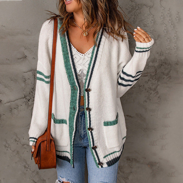 Berg-Feldt | Gestreifte Strick-Strickjacke mit Modernem Muster