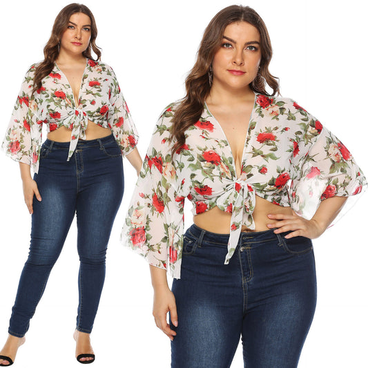 Berg-feldt Damen Chiffon Crop Top mit Knoten vorne und Blumenmuster
 - berg-feldt