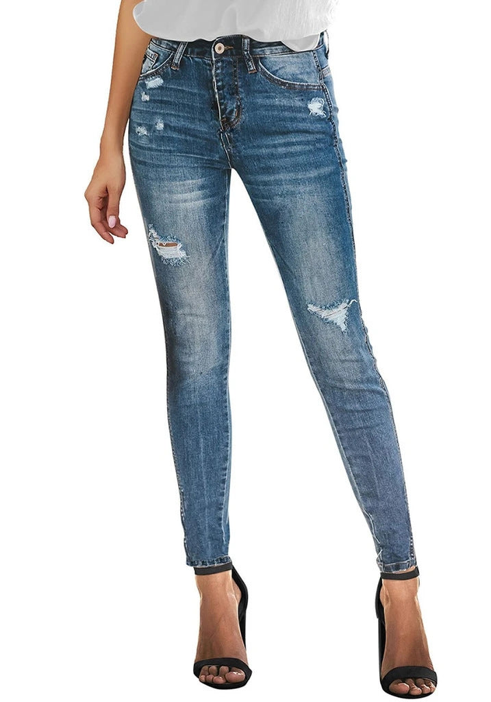 Berg-Feldt Damen High-Waist Skinny Jeans mit modernen Destroyed-Effekten