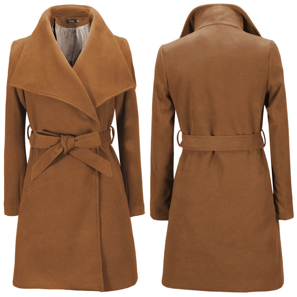 Damen élégant manteau portefeuille à grand col et ceinture Berg-Feldt