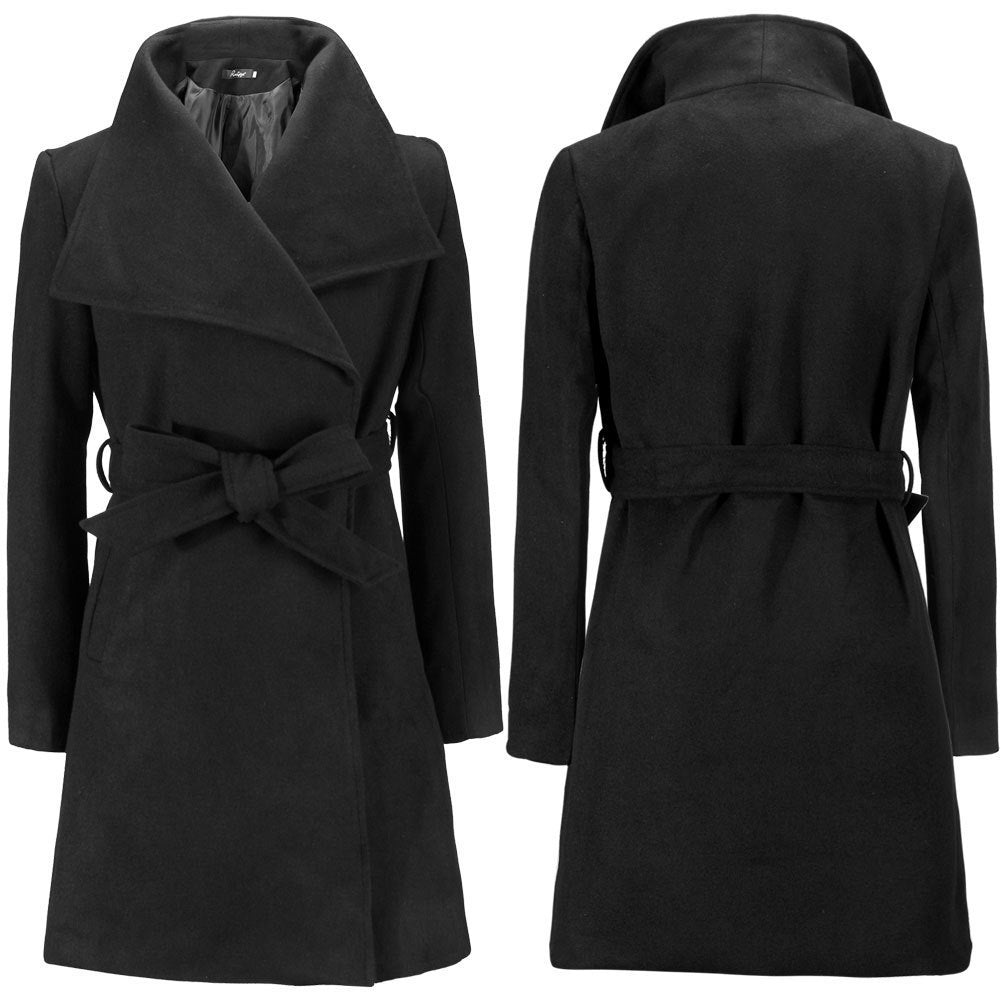 Damen élégant manteau portefeuille à grand col et ceinture Berg-Feldt