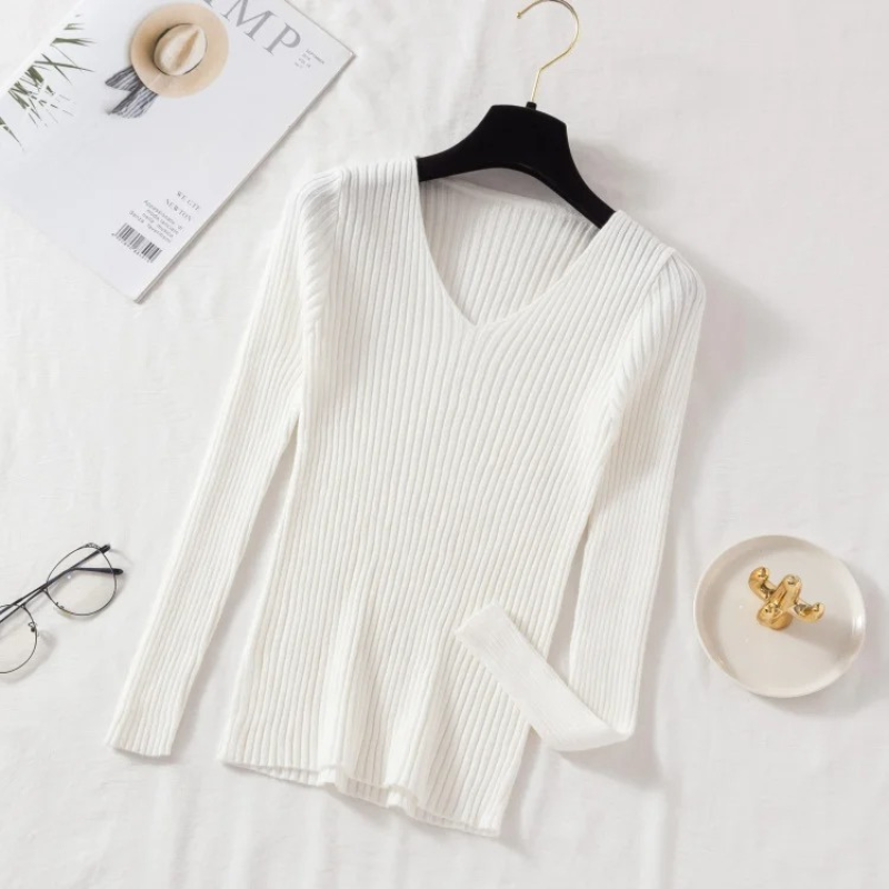 Berg-Feldt | Pullover - Slim-Fit Rippstrick V-Ausschnitt Pullover