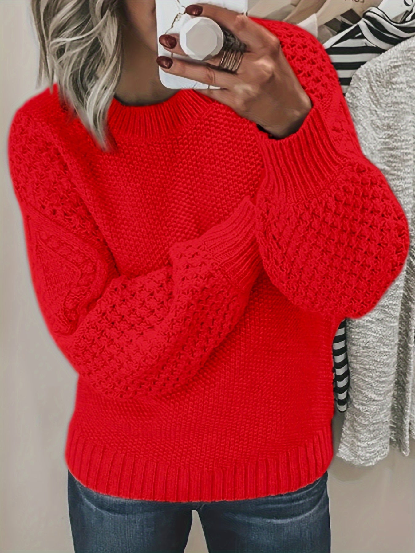Berg-Feldt | Strickpullover mit Strukturärmeln Acryl Warm und Bequem