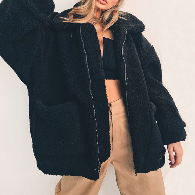 Fleece-Sweatshirt für Damen mit weitem Kragen von Fudus