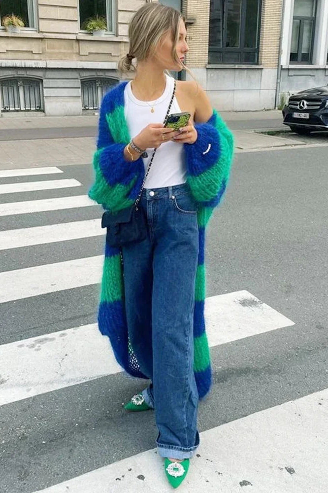 Berg-Feldt | gestreifter übergroßer Strickcardigan