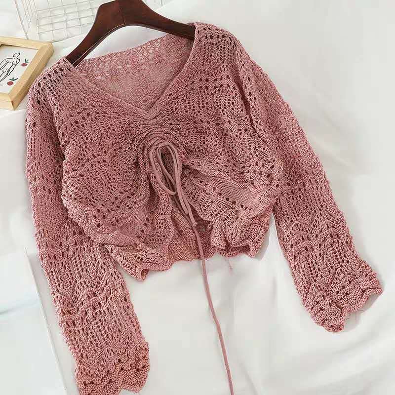 Cardigan aéré pour femme en maille ajourée raffinée avec cordon de serrage Berg-Feldt