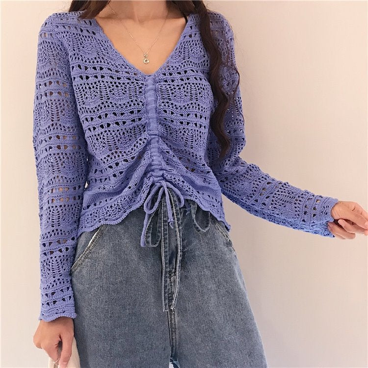 Cardigan aéré pour femme en maille ajourée raffinée avec cordon de serrage Berg-Feldt