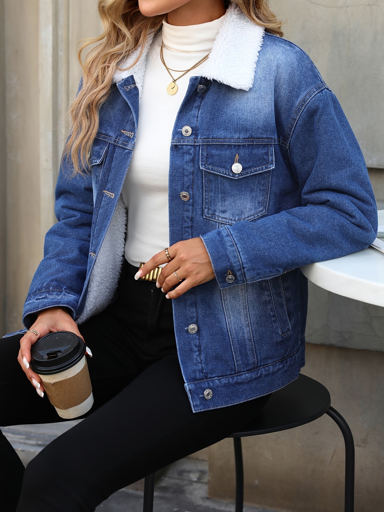 Berg-Feldt | Denimjacke mit Fleecekragen Baumwolle Warm und Stilvoll