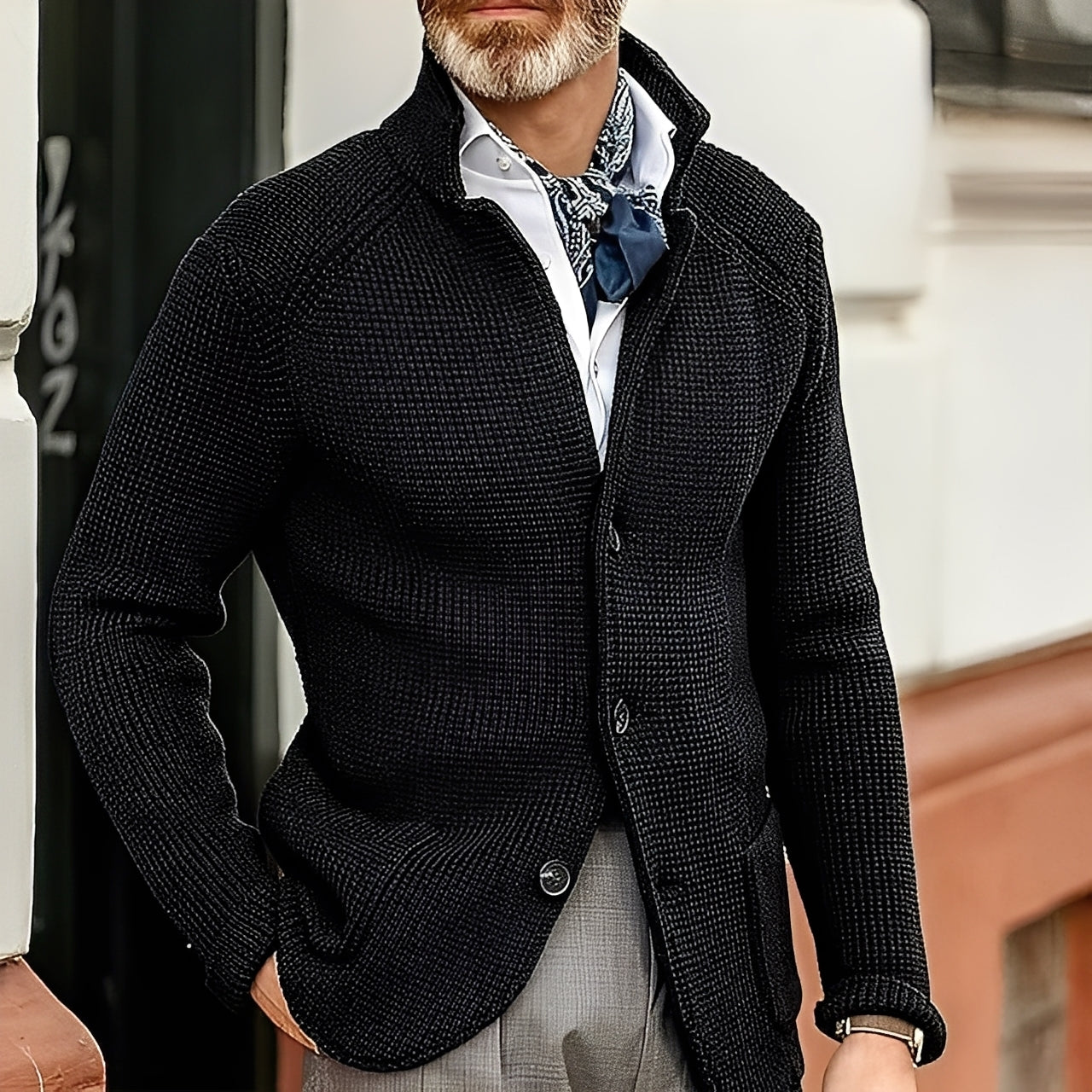 Berg-Feldt | Stylischer Cardigan mit Stehkragen für Männer