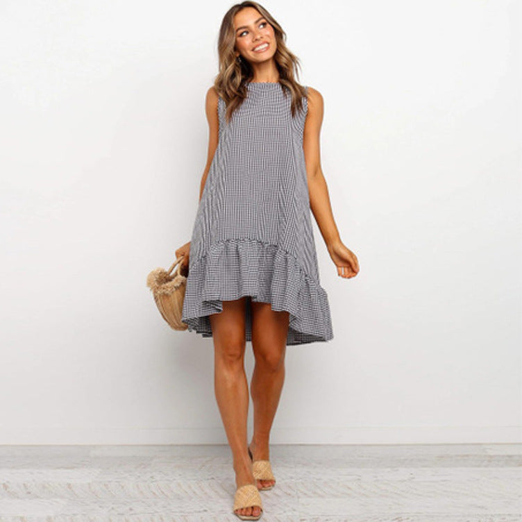 Robe chemise à carreaux vichy Berg-Feldt pour femme avec ourlet asymétrique et volants