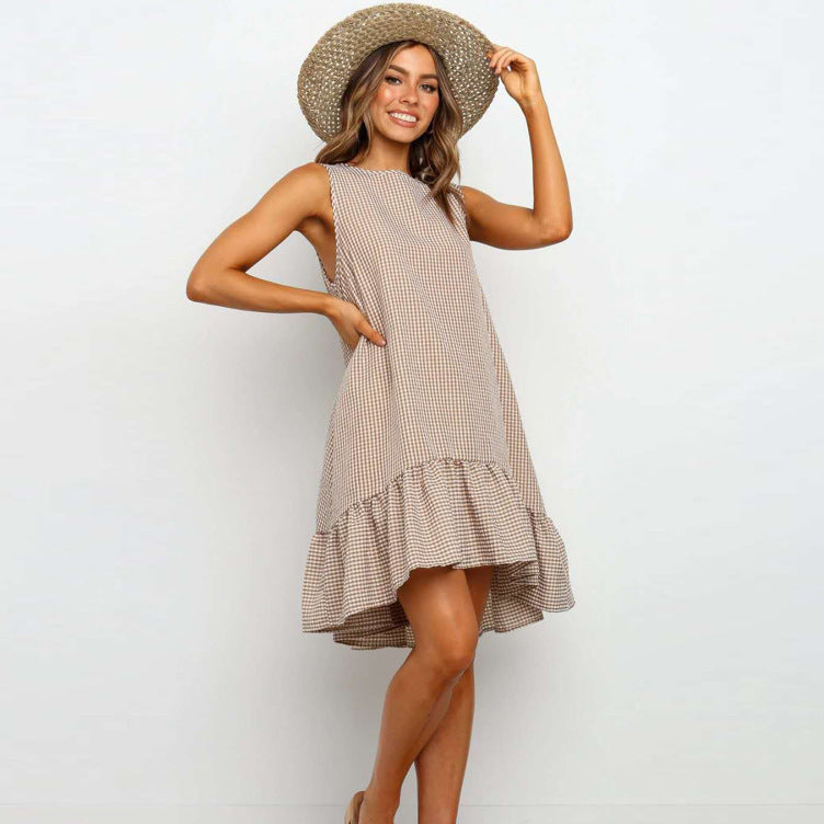Robe chemise à carreaux vichy Berg-Feldt pour femme avec ourlet asymétrique et volants