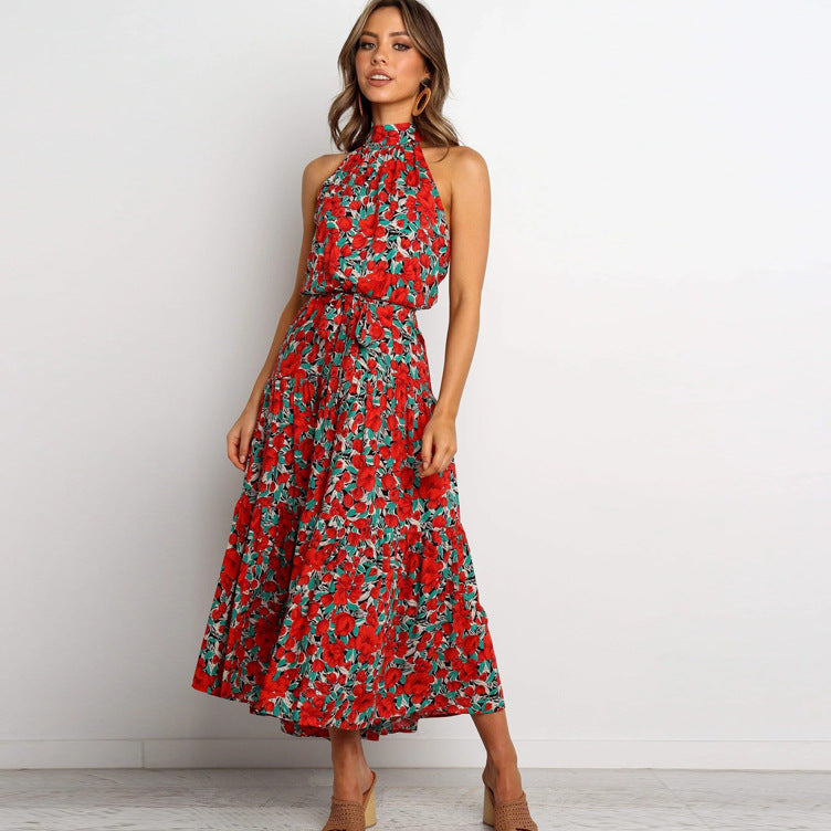 Maxikleid für Damen mit Blumenmuster und Halterausschnitt von berg-feldt