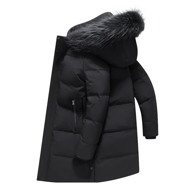 Herren-Parka mit Reißverschluss und Kapuze mit Pelzbesatz