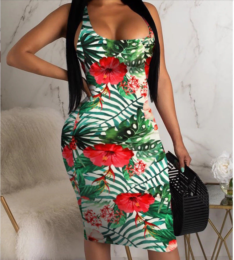 Robe d'été bohème sans manches à motifs fleuris de Fudus