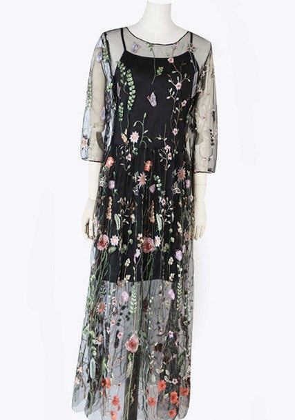Robe Fudus bohème à fleurs et empiècements en résille