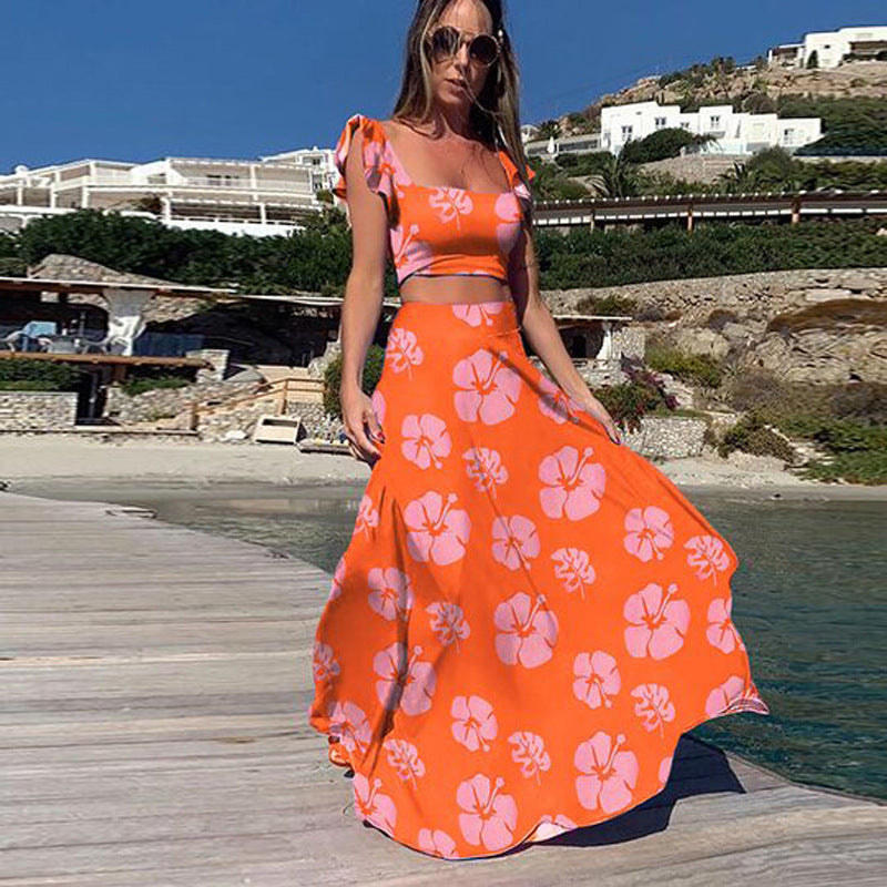 Robe longue élégante pour femme avec ourlet fluide et motif floral ludique Berg-Feldt