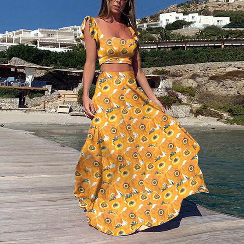 Robe longue élégante pour femme avec ourlet fluide et motif floral ludique Berg-Feldt