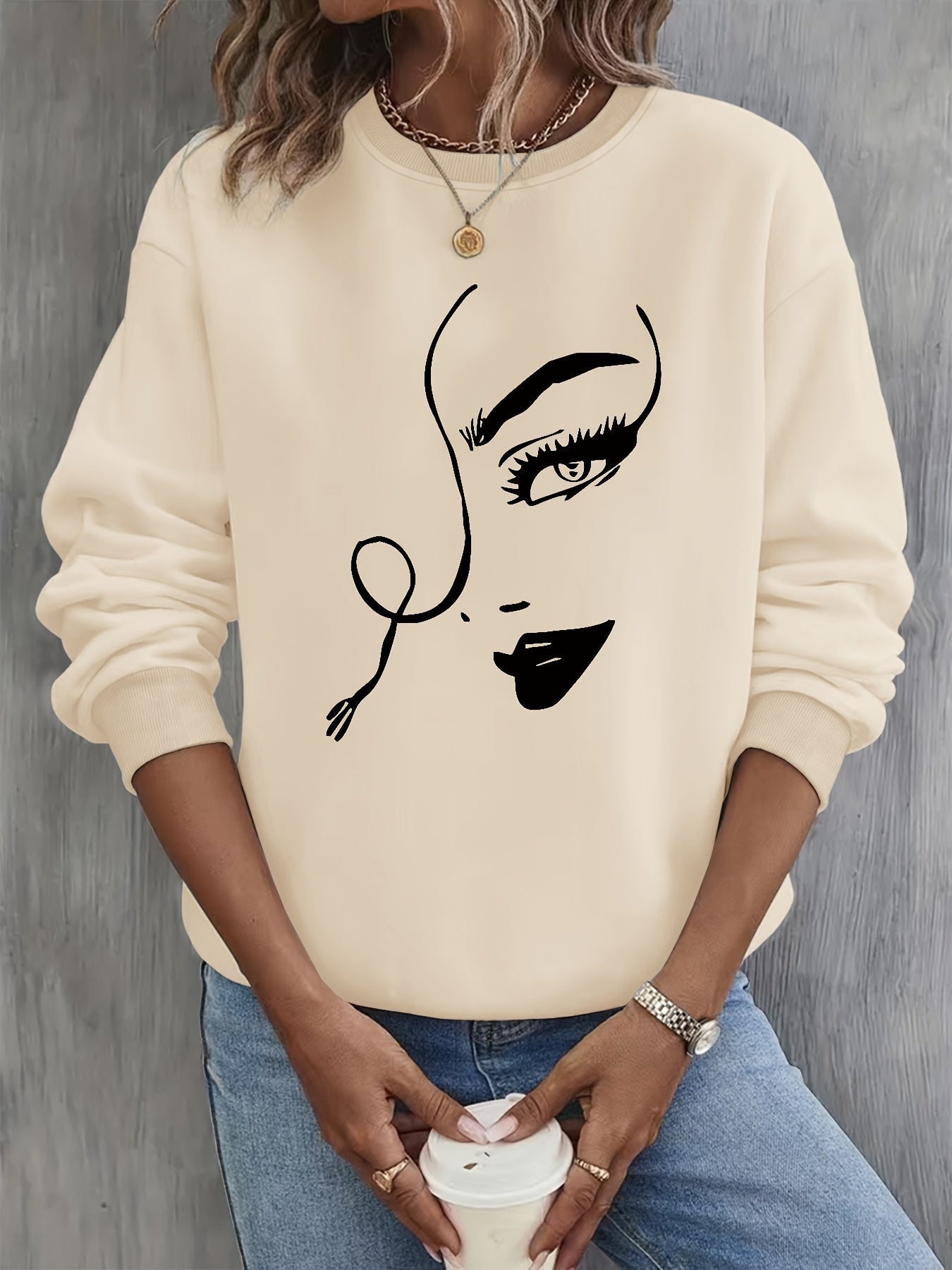 Berg-Feldt | Sweatshirt mit Künstlerischem Gesicht Baumwolle Trendy und Bequem