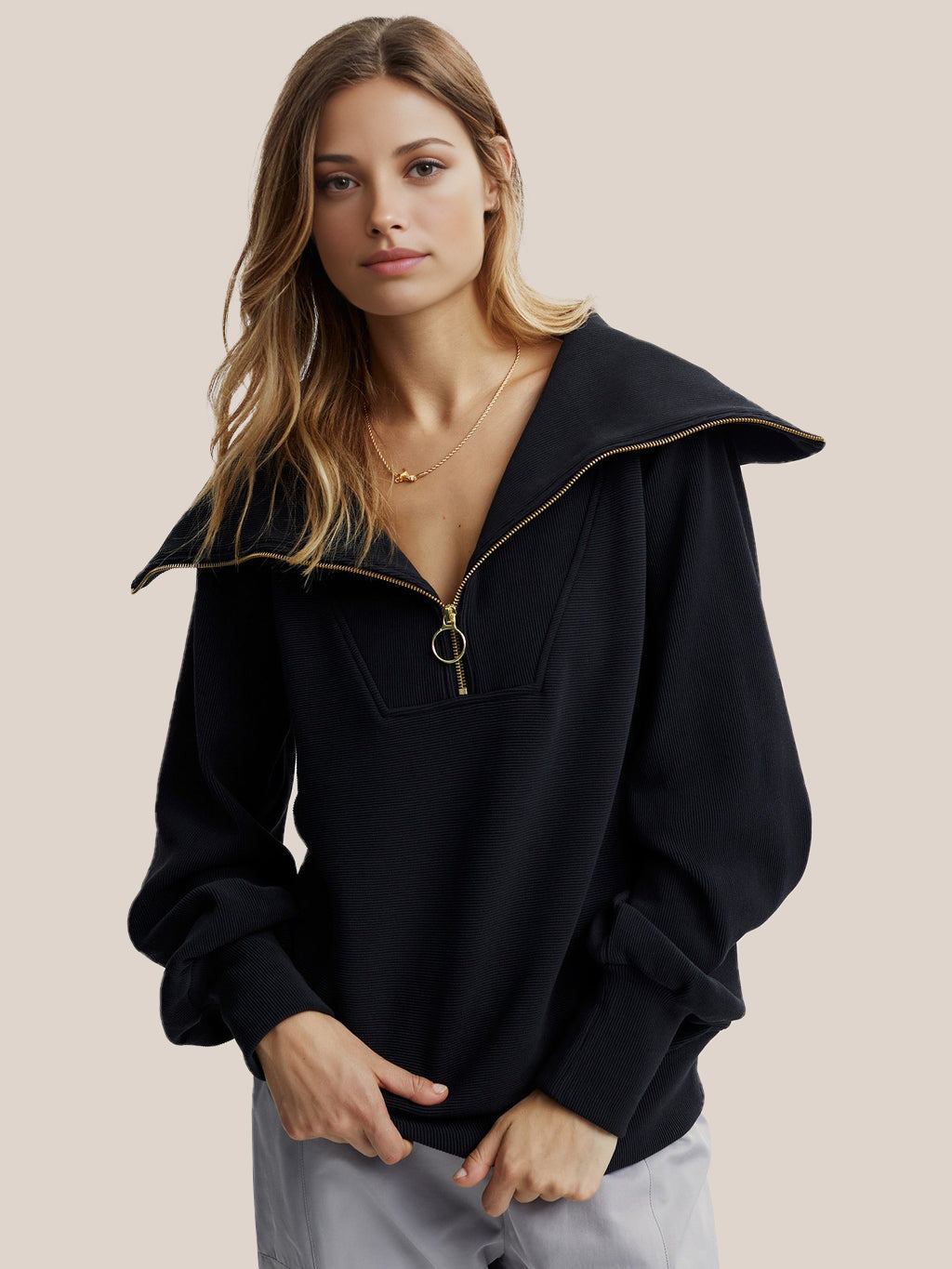 Berg-Feldt | Half-zip Bluse Baumwolle Modern, Komfortabel