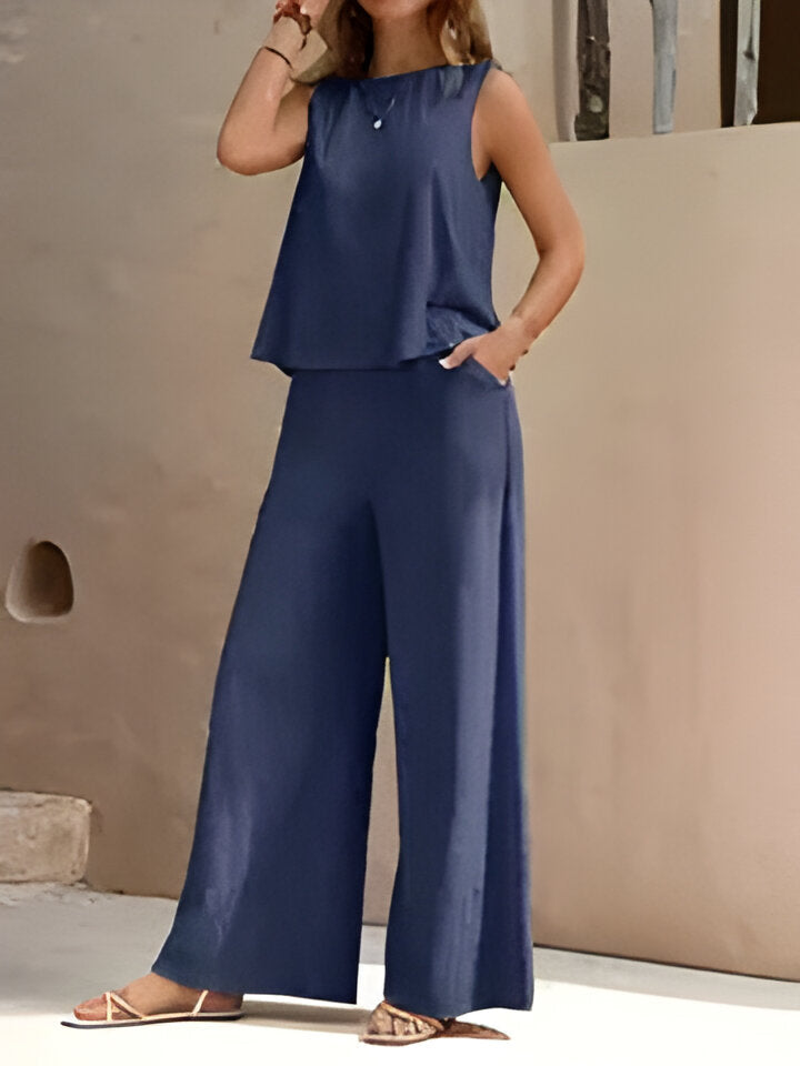 Haut sans manches tendance et pantalon ample pour femmes de Fudus