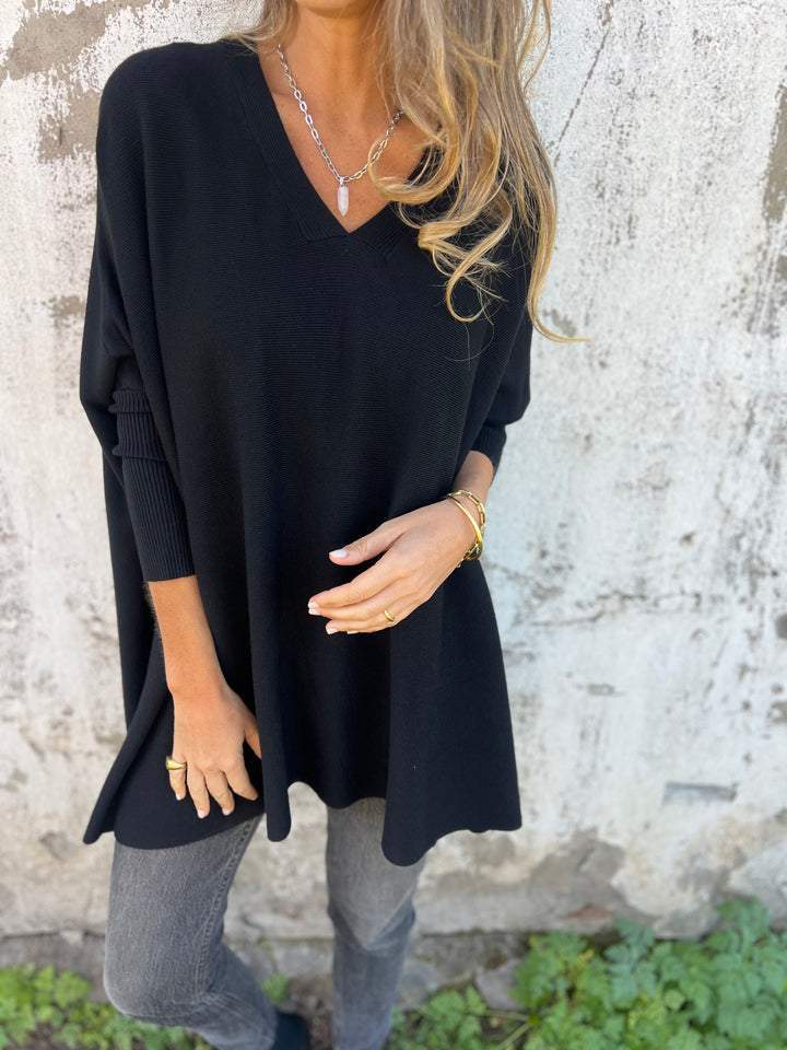 Berg-Feldt | Pullover - Damen Herbst Oversized Gestrickter V-Ausschnitt Pullover
