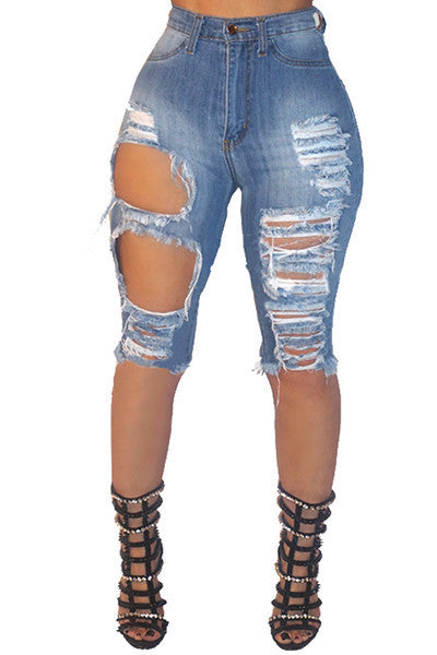 Modische Damen High-Waist Jeans mit ausgefallenem Destroyed-Look von berg-feldt