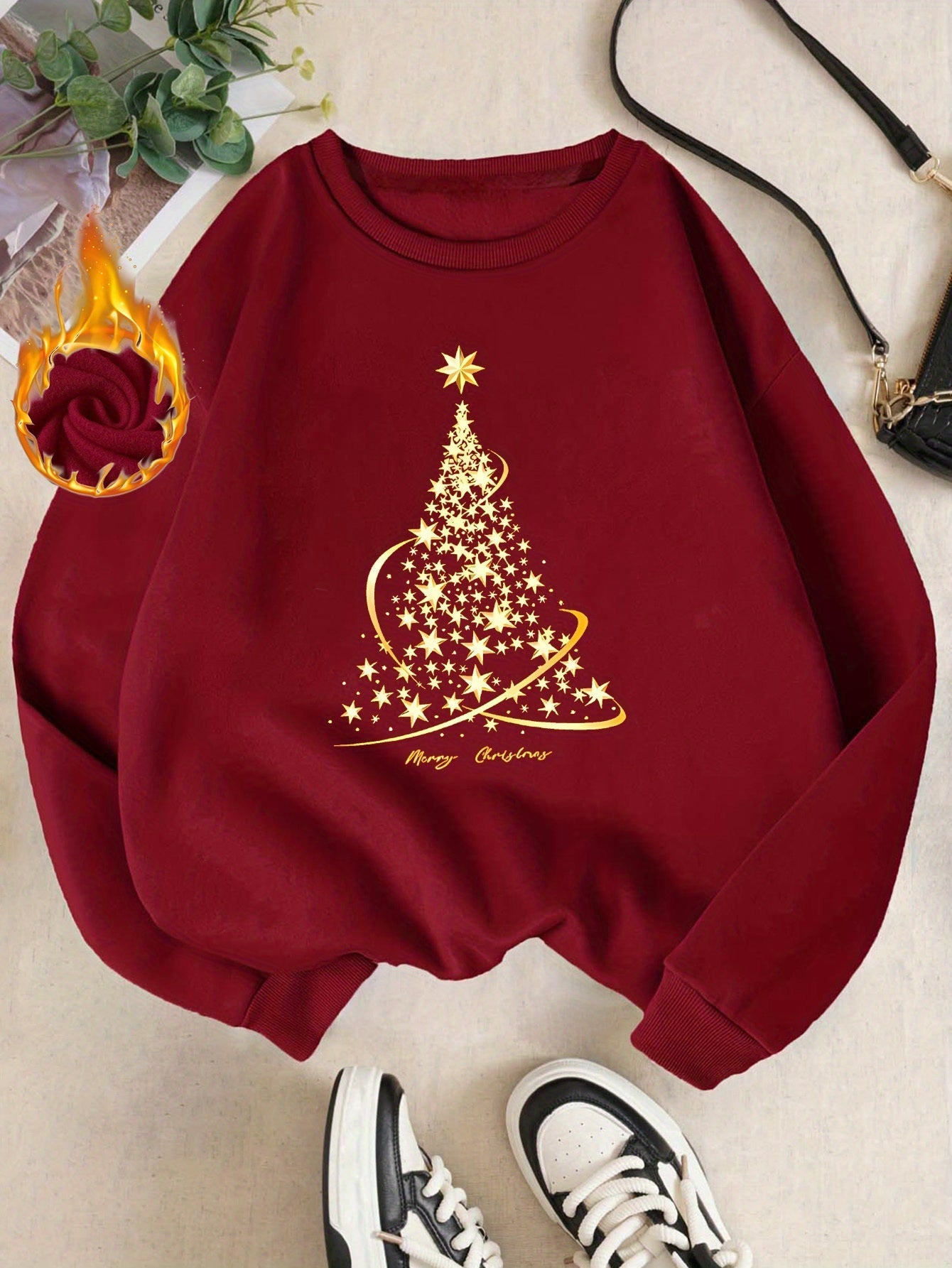 Berg-Feldt | Jul Sweatshirt mit Print Baumwolle Goldener Weihnachtsbaum Design