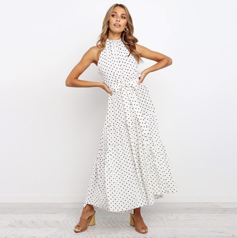 Maxikleid für Damen mit Punkten und verstellbarem Bindegürtel von berg-feldt
