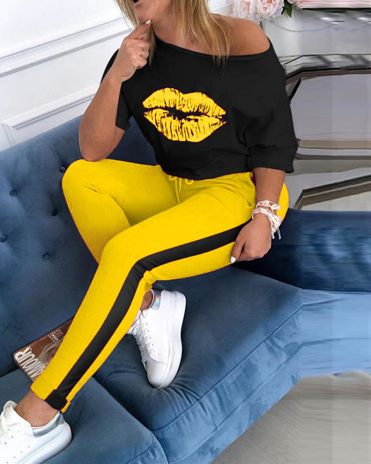 Ensemble t-shirt et legging décontracté femme Berg-Feldt à motif graphique