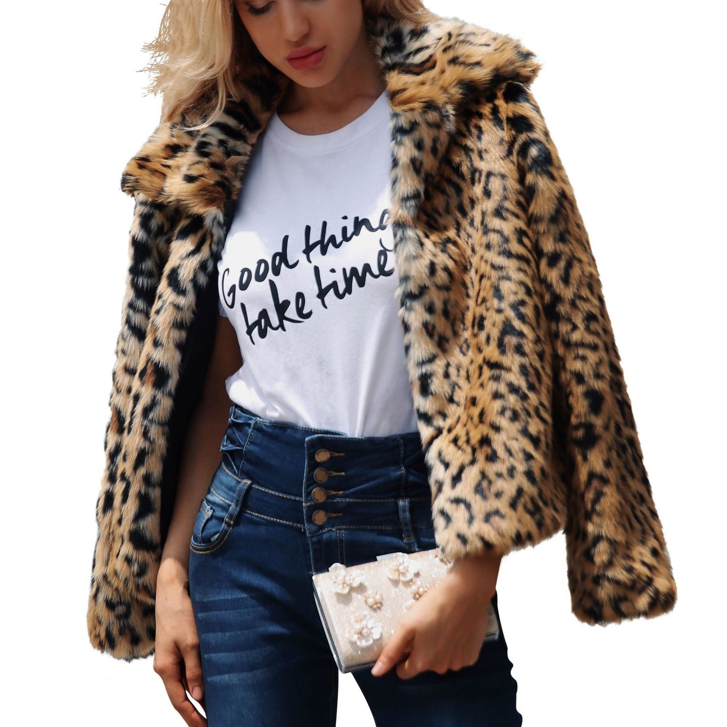 Veste femme en fausse fourrure motif léopard élégant avec coupe tendance Berg-Feldt