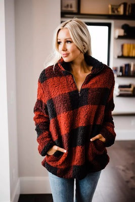 Damen Fleece Pullover mit Karomuster Berg-Feldt
