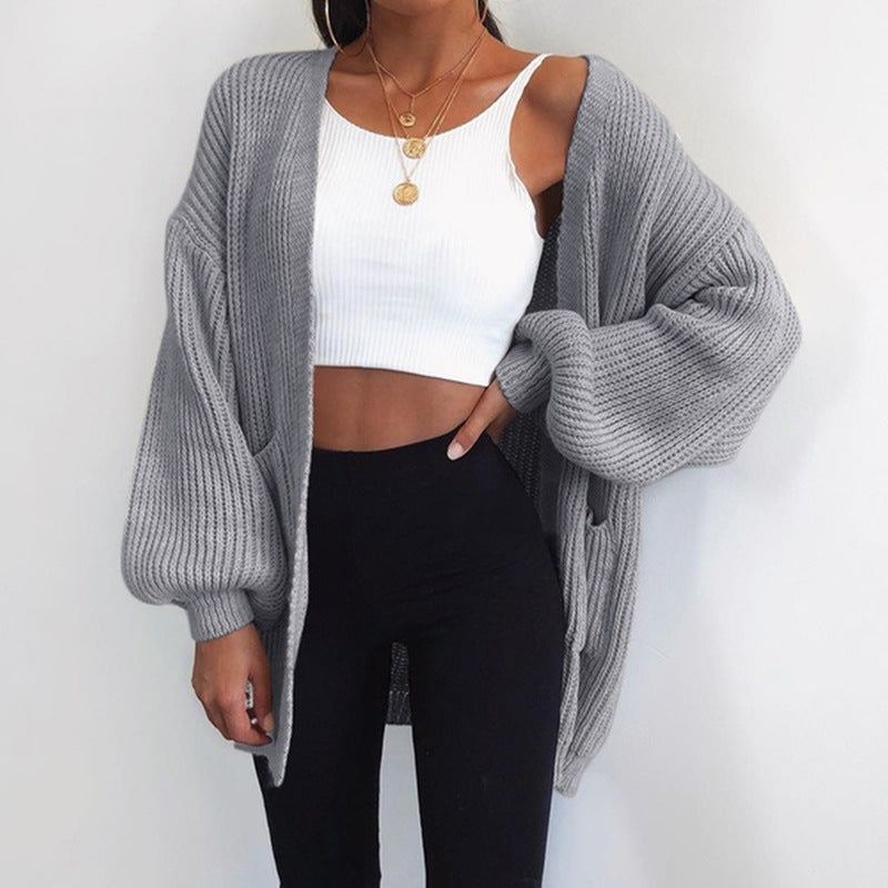 Cardigan en maille épaisse pour femme, coupe ample et manches bouffantes décontractées Berg-Feldt
