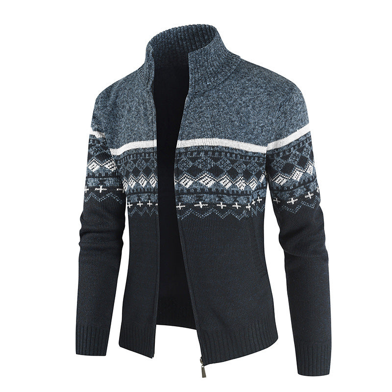 Herren modische Strickjacke mit hohem Kragen und grafischem Muster Berg-Feldt
