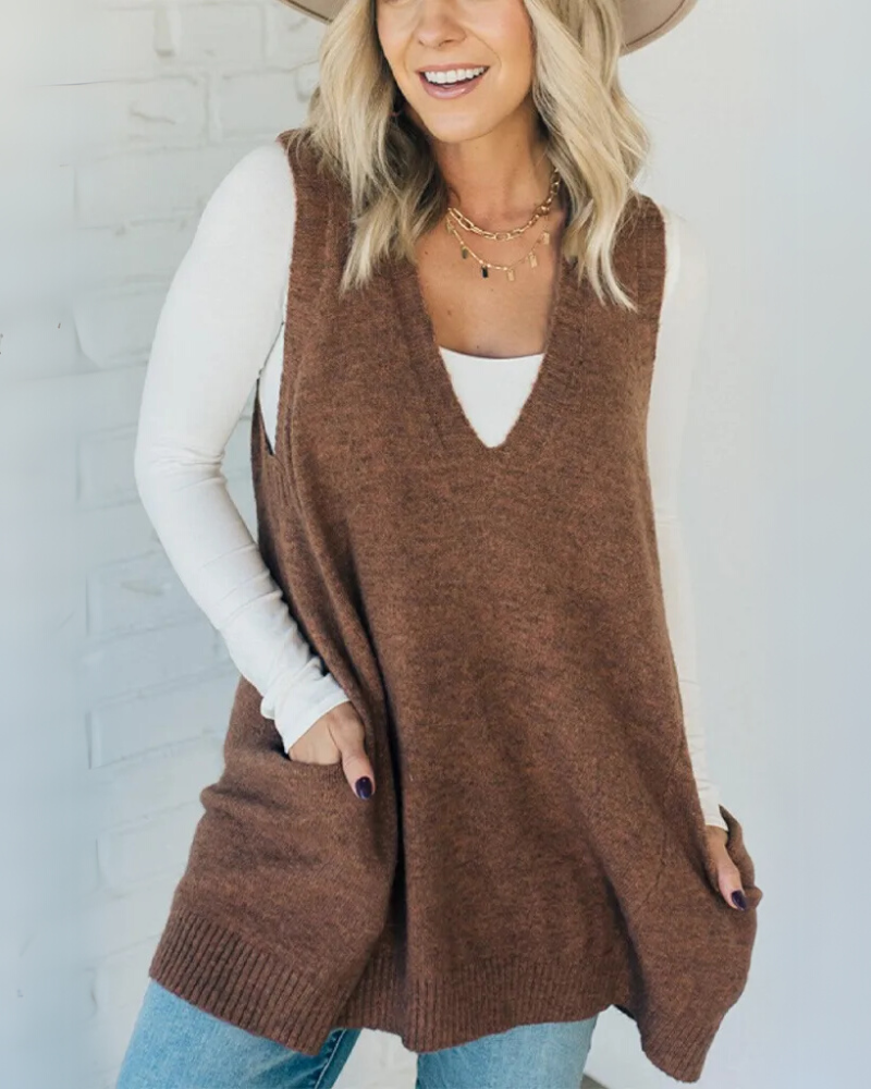 Berg-Feldt | Strickweste mit Taschen Tiefer V-ausschnitt Lässig und Warm