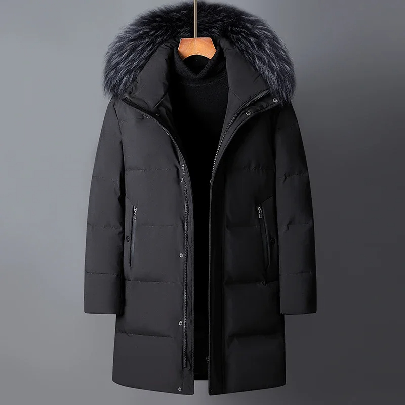 Herren-Parka mit Reißverschluss und Kapuze mit Pelzbesatz