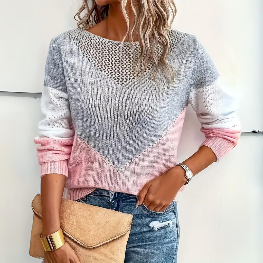 Berg-Feldt | Sweater - Colorblock Strickpullover mit Netzdetails