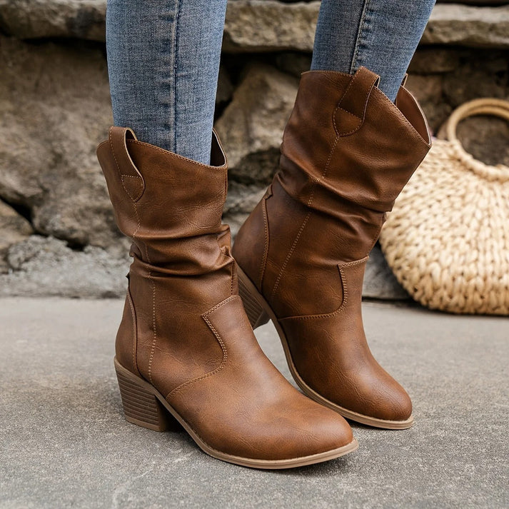 Berg-Feldt | Leder Rutschfest Frauen Niedrige Ferse Cowboystiefel Abrela