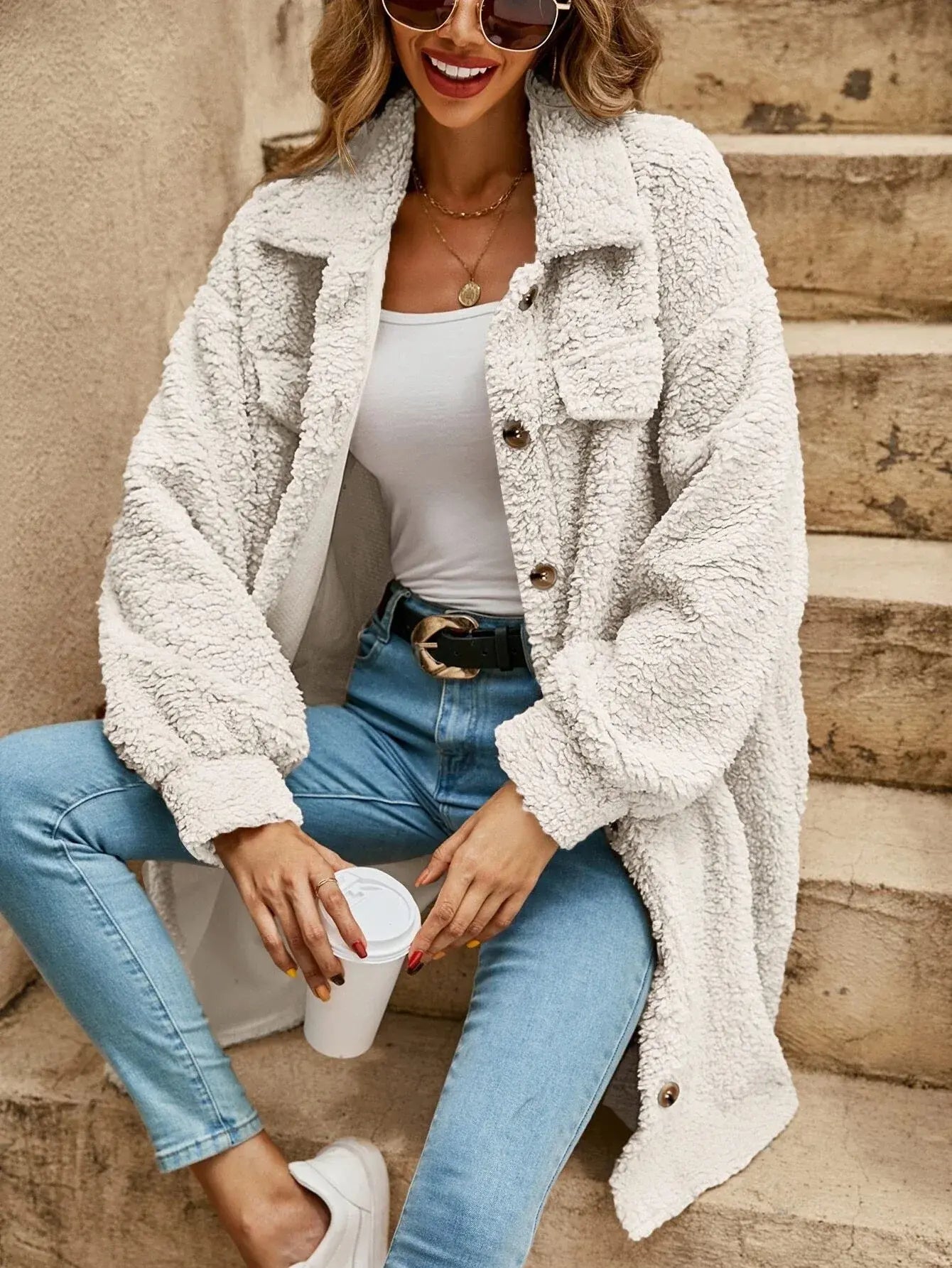 Berg-Feldt | Veste teddy confortable à boutonnage et poches poitrine