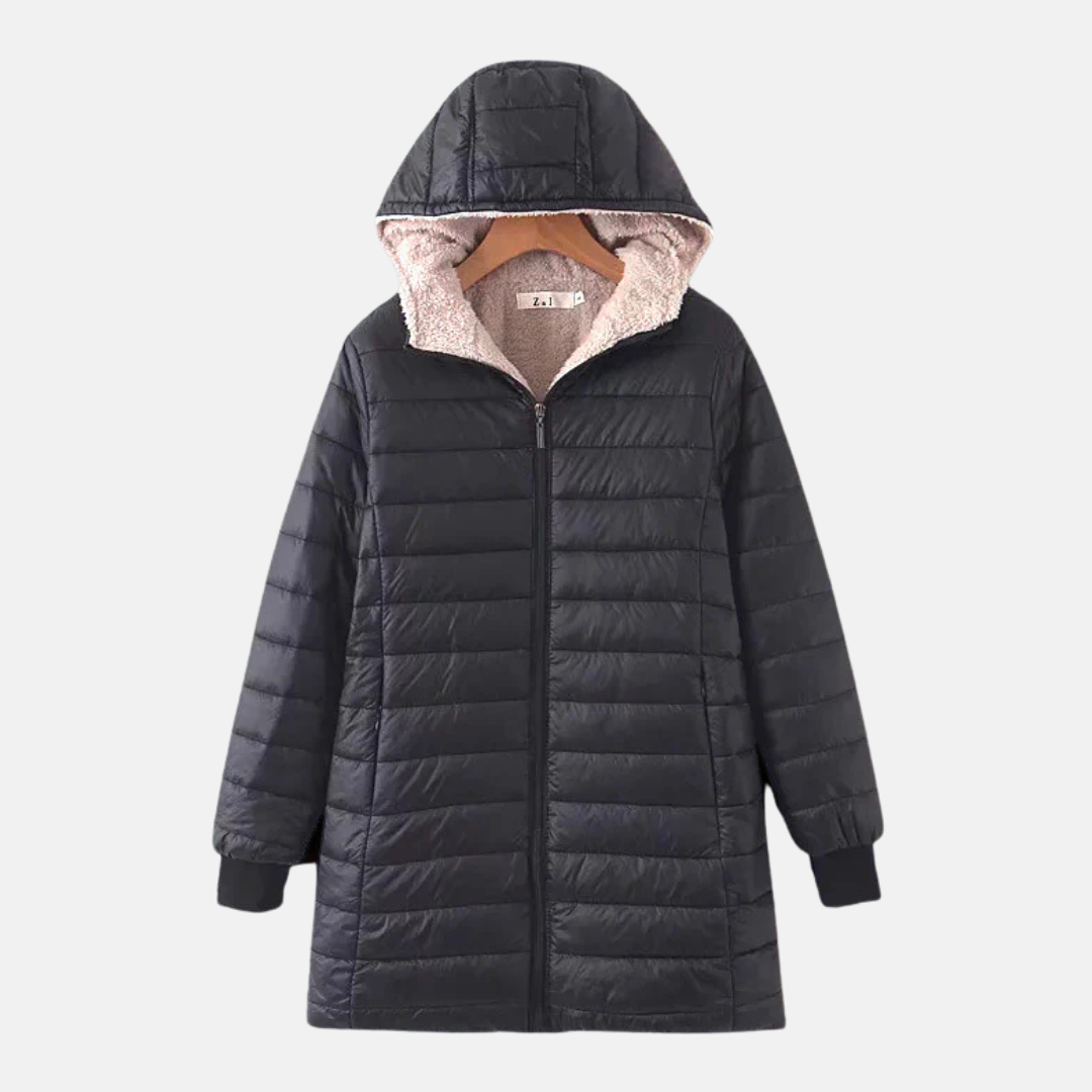 Berg-Feldt | Steppjacke - Mittellang - Lockere Passform - Fleece-Futter - Kapuze