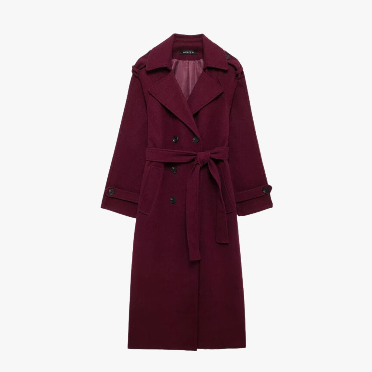 Berg-Feldt | Eleganter Trenchcoat in Bordeauxrot mit Gürtel
