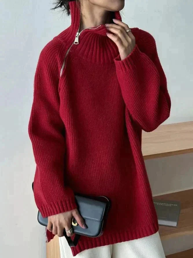 Berg-Feldt | Roter, schlichter Pullover mit Stehkragen